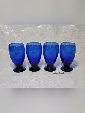 Cristar Lexington Cobalt Blue Goblets Set of 4 Vintage Drinking Glasses Stemware